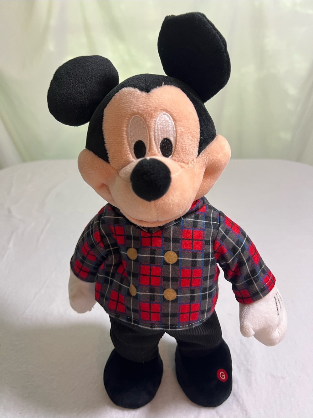 Disney Mickey Mouse Plush in Black, Red, Gray Plaid Jacket